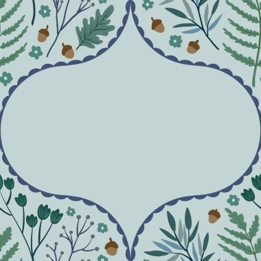 Güz Kış Şablonu Kapak, Bayrak ve Notlar için Arkaplan Çizimi. Sonbahar Estetik Arkaplanı. Bitki ve Çiçek Desenli Arkaplan. 