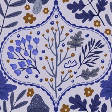 Güz Kış Şablonu Kapak, Bayrak ve Notlar için Arkaplan Çizimi. Sonbahar Estetik Arkaplanı. Bitki ve Çiçek Desenli Arkaplan. 