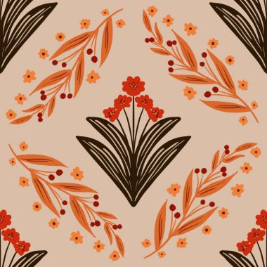 Güz Kış Şablonu Kapak, Bayrak ve Notlar için Arkaplan Çizimi. Sonbahar Estetik Arkaplanı. Bitki ve Çiçek Desenli Arkaplan. 