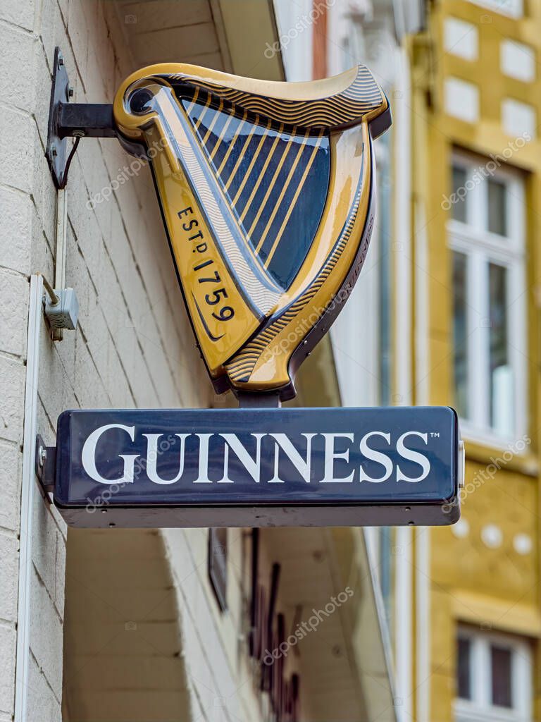 Bonn, Germany, April 10, 2025, Guinness advertising sign in Bonn's old town