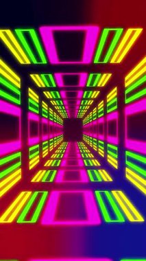 Siyah Soyut Arkaplan Renkli Grafiklerinde Retro neon ışık tüneli