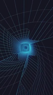 Fütüristik tünel parlak mavi renklerde parlıyor, dinamik bir şekilde koyu bir arkaplanda dönüyor. Tasarım, gelişmiş teknoloji ve enerji hissini uyandıran bir atmosfer yaratıyor.