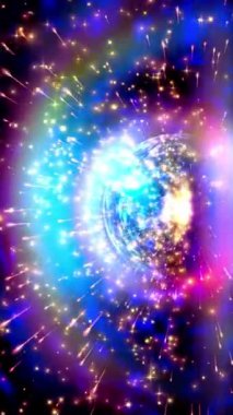 Parlayan yıldızları ve ışıldayan küresi olan soyut kozmik arkaplan