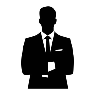 Professional Businessman in Suit and Tie Silhouette Vector Illustration of a Trending Visual for Corporate Identity Isolated on a White Background. Man Silhouette Vector Illustration clipart