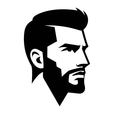 Tarz sahibi Sakallı Adam Başı Görünümü Görünüm Profili Görüntü Görüntü Vektör Görünümü Berber dükkanı, kuaför salonu için Beyaz Arkaplan 'da izole edildi. Erkek Yüzlü Siluet Vektör İllüstrasyonu