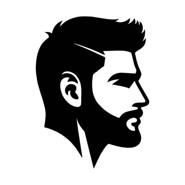 Tarz sahibi Sakallı Adam Başı Görünümü Görünüm Profili Görüntü Görüntü Vektör Görünümü Berber dükkanı, kuaför salonu için Beyaz Arkaplan 'da izole edildi. Erkek Yüzlü Siluet Vektör İllüstrasyonu