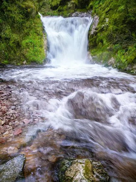 Eski akustik gitar, kırsal bir ortamda, güpegündüz engebeli bir taş duvara karşı duruyor.