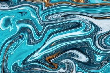 Dönen turkuaz, beyaz ve altın desenleri sanatsal ve canlı bir kompozisyon oluşturur. Sıvı hareket, renklerin ve dokuların dinamik etkileşimiyle dikkatleri çeker..