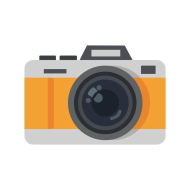 Parlak renkli sarı bir kameranın vektör çizimi, yaratıcı dijital projeler, sunumlar veya genel grafik tasarım ihtiyaçları için mükemmel.