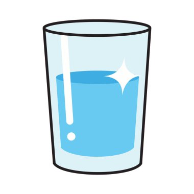 Vektör illüstrasyonu, temiz su ve ışıltıyla dolu bir bardağın minimalist tasarımını gösteriyor.