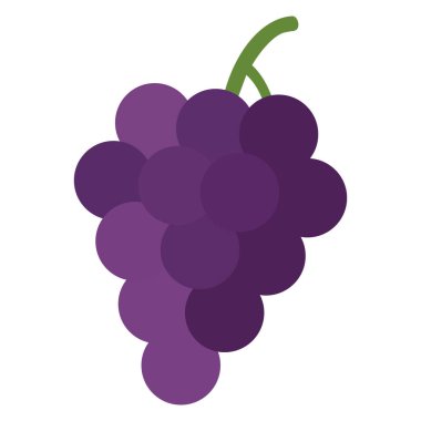 Meyve ve doğayı sembolize eden yeşil bir sapa bağlı canlı bir demet mor üzümün çizimi..