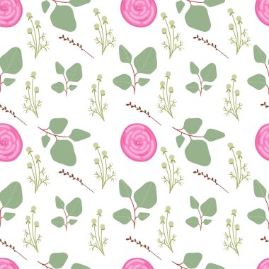 Bitkiler ve çiçeklerle bahar deseni. Geriye Desen kalıyor. Sonsuz ışık arkaplanı. Kusursuz desen