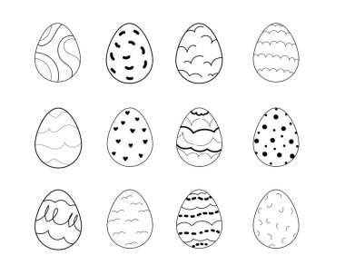 Paskalya yumurtaları karalama stili. Beyaz arka planda izole edilmiş mutlu paskalya elleri.