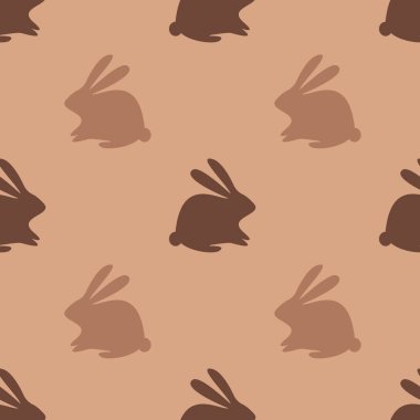 Tatlı siluet tavşancıkları olan modern, pürüzsüz desenler. Yumuşak paskalya renkleri, çikolata tonlarında pürüzsüz şekiller. EPS10 vektörü