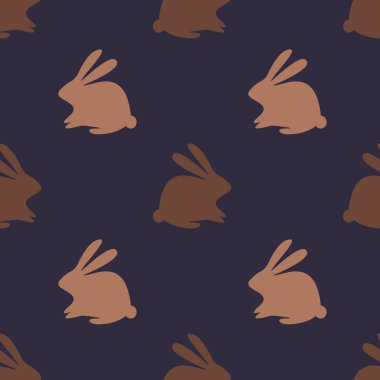 Tatlı siluet tavşancıkları olan modern, pürüzsüz desenler. Yumuşak paskalya renkleri, çikolata tonlarında pürüzsüz şekiller. EPS10 vektörü