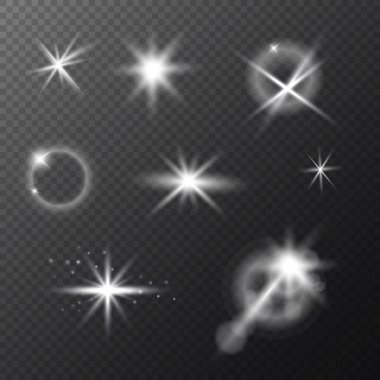 Lens alevi, ışık efekti. Güneş ya da ışık efektli parlak bir yıldız. şeffaf arkaplanda parlayan ve parıldayan bokeh.