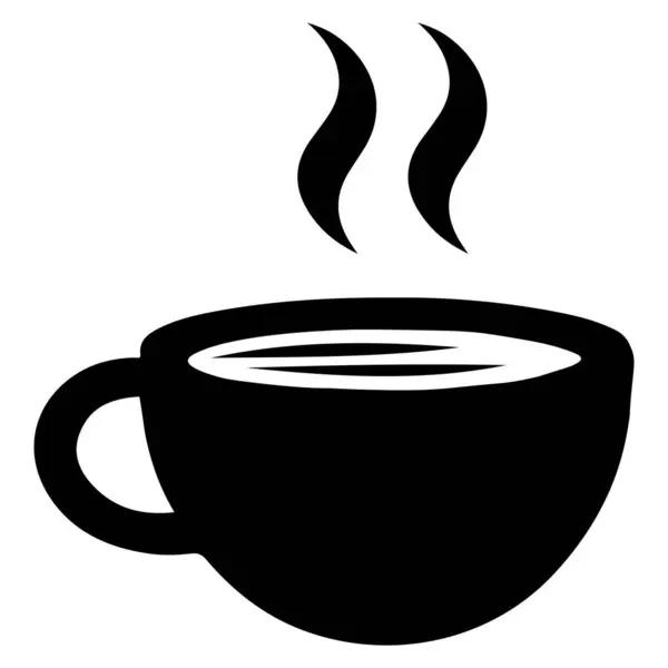 Dumanı tüten bir aroma logosu olan sıcak kahve fincanı beyaz bir arkaplanda resim çizimi.