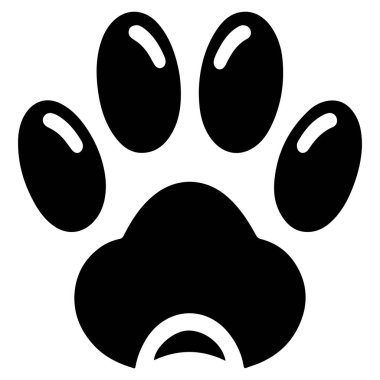 Simple Black Paw Print Icon, A clean, stylized black paw print on a white background. clipart