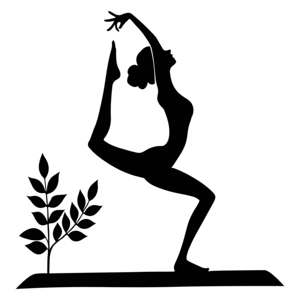 Yoga poz veriyor Siluet Vektör Sanat Illustration On A White Background, cesur, stilize siluet bir kadın yoga poz veriyor.