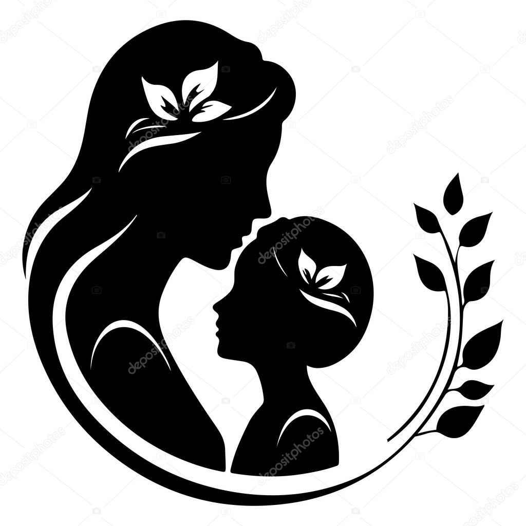 Loving Mother and Children Silhouette Logo