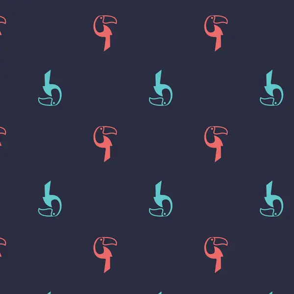 Stilize edilmiş tukan çizimlerinin tekrarlayan desenlerini yazdır. Tukanlar basitleştirilmiş ve soyut, iki renkle gösteriliyor: turkuaz ve kırmızı..