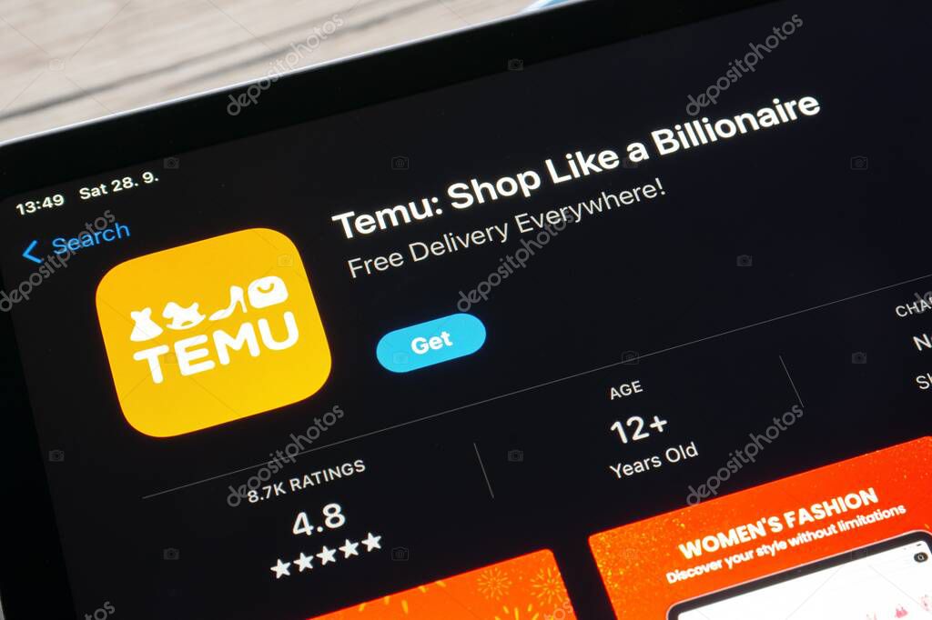 OSTRAVA, CZECHIA - SEPTEMBER 28, 2024: App store with Temu Chinese shopping mobile application to be installed