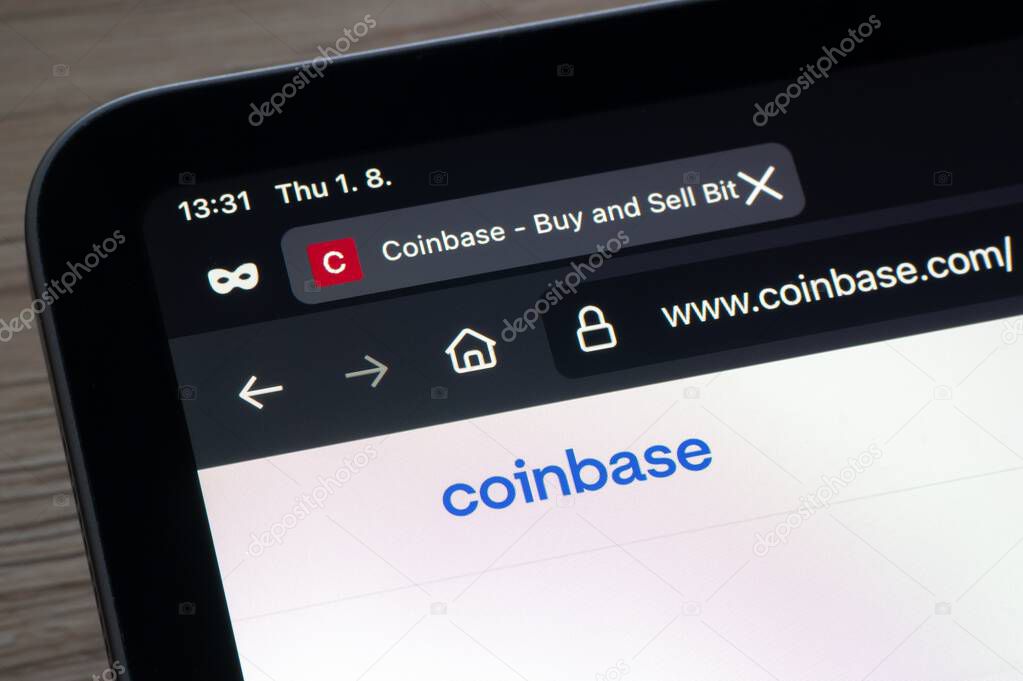 OSTRAVA, CZECHIA - AUGUST 1, 2024: Website of Coinbase crypto mobile exchange for trading and storing cryptocurrencies
