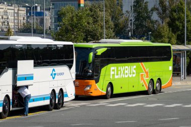 OSTRAVA, CZECH REPUBLIC - SEPTEMBER 13, 2023: Setra S 517 HD bus of Gumdrop transportation company and Flixbus in Ostrava, UAN bus station clipart