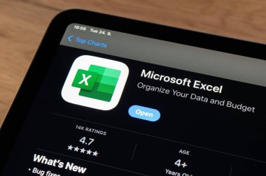 OSTRAVA, CZECHIA - 24 Eylül 2024: Microsoft Excel 365 Office mobil verimlilik uygulaması olan uygulama mağazası