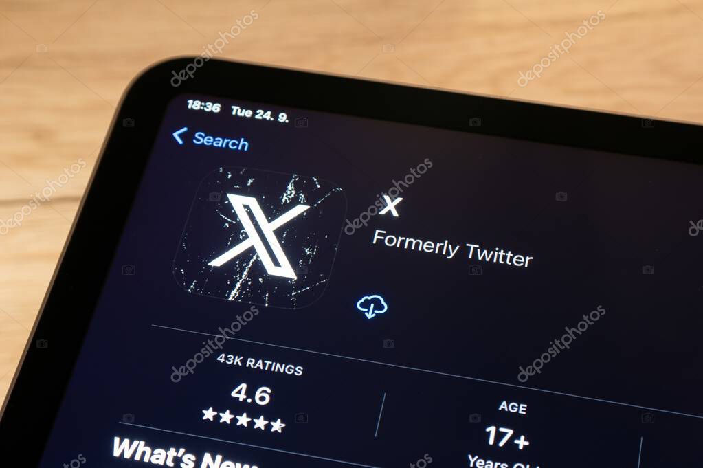 OSTRAVA, CZECHIA - SEPTEMBER 24, 2024: App store with X (Twitter) mobile application to be installed on electronic device