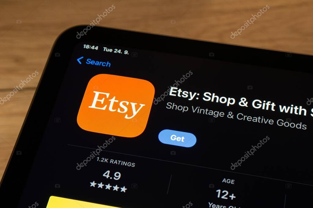 OSTRAVA, CZECHIA - SEPTEMBER 24, 2024: App store with Etsy marketplace mobile application to sell stuff online