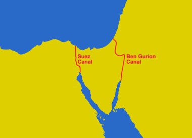 İsrail 'de Ben Gurion Kanalı planlanan Süveyş bölgesinin vektör haritası