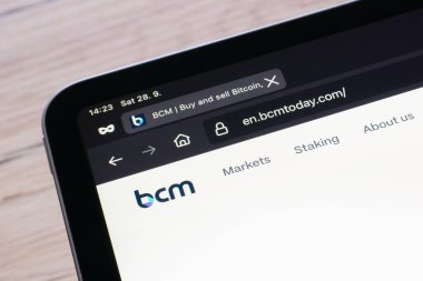 OSTRAVA, CZECHIA - 28 Eylül 2024: BMW Today 'in LCD ekrandaki şifreleme takası web sitesi