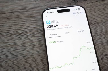 OSTRAVA, CZECHIA - 19 Ocak 2024: CVNA hisse senedi fiyat tablosuyla Carvana şirketinin web sitesi