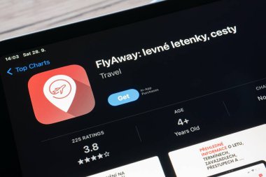 Ostrava, Czechia - September 28, 2024: Apple app store with FlyAway mobile app to be installed on iOS device to seek for cheap flights