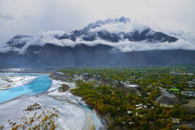 Indus River and Skardu Valley of Northern Pakistan in the Autumn season. clipart