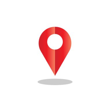 Konum simgesi vektörü. Beyaz arkaplanda iğne izi var. Navigasyon haritası, GPS, yön, yer, pusula, bağlantı, arama kavramı.