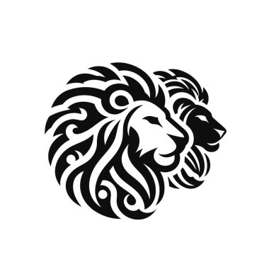 Black and white Lion head vector illustration with symmetrical design, for your logo template, Angry Lion Head Roaring lion Logo, Lion head logo silhouette clipart