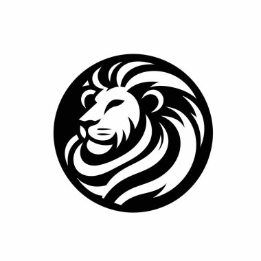 Siyah ve beyaz Aslan baş vektör çizimi simetrik tasarım, logo şablonunuz için, Kızgın Aslan Başı Kükreyen Aslan Logosu, Aslan başı logosu