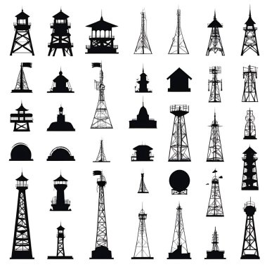 Beyaz Arkaplanda Vektör Silueti Sinyal Kulesi Simgesi - Minimalist Vektör Tasarımı