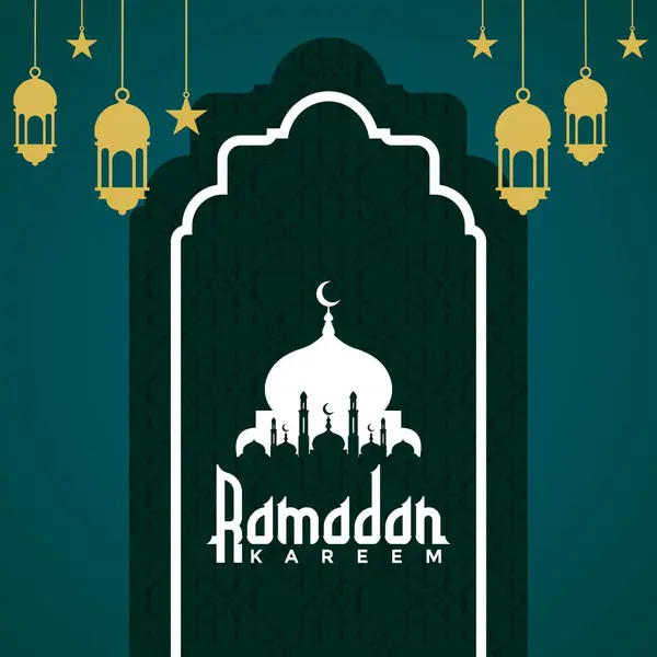 Ramazan Mübarek kart tasarımı cami kubbesi ve cami silueti, vektör illüstrasyonu