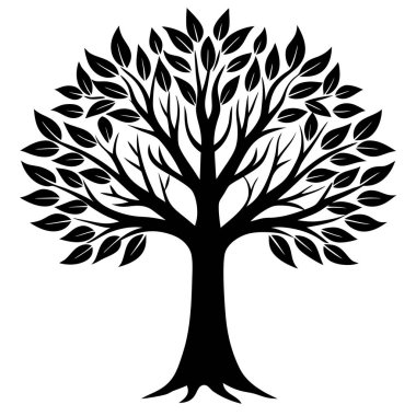 Zarif Meşe Ağacı Silüeti Vektör Sanat İllüstrasyonu - Lüks Markalar ve Yazdırılabilir Grafikler için Doğal Tasarım