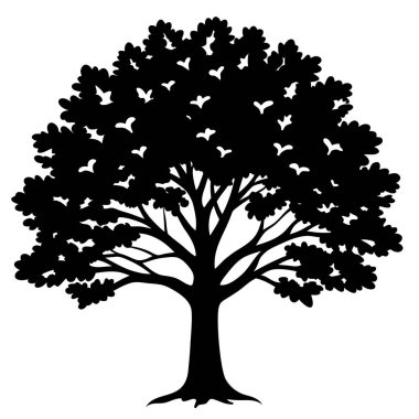 Zarif Meşe Ağacı Silüeti Vektör Sanat İllüstrasyonu - Lüks Markalar ve Yazdırılabilir Grafikler için Doğal Tasarım