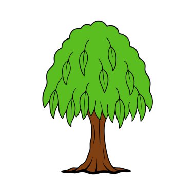 Doğal Söğüt Ağacı Silüeti Vektör Sanatı Doğa Temalı, Çevresel ve Peyzaj Projeleri İçin Zarif Tasarım
