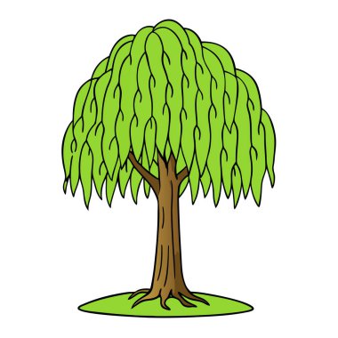 Doğal Söğüt Ağacı Silüeti Vektör Sanatı Doğa Temalı, Çevresel ve Peyzaj Projeleri İçin Zarif Tasarım