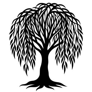 Doğal Söğüt Ağacı Silüeti Vektör Sanatı Doğa Temalı, Çevresel ve Peyzaj Projeleri İçin Zarif Tasarım