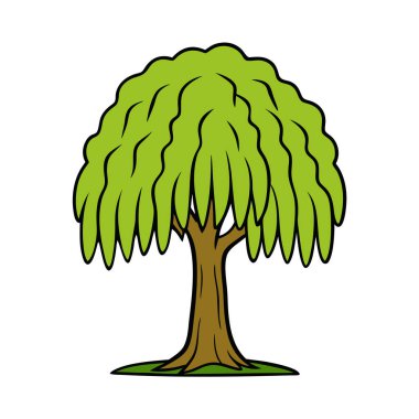 Doğal Söğüt Ağacı Silüeti Vektör Sanatı Doğa Temalı, Çevresel ve Peyzaj Projeleri İçin Zarif Tasarım