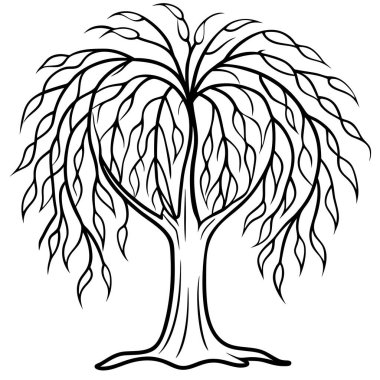 Doğal Söğüt Ağacı Silüeti Vektör Sanatı Doğa Temalı, Çevresel ve Peyzaj Projeleri İçin Zarif Tasarım