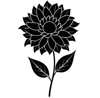 Zarif siyah beyaz çiçek silueti.