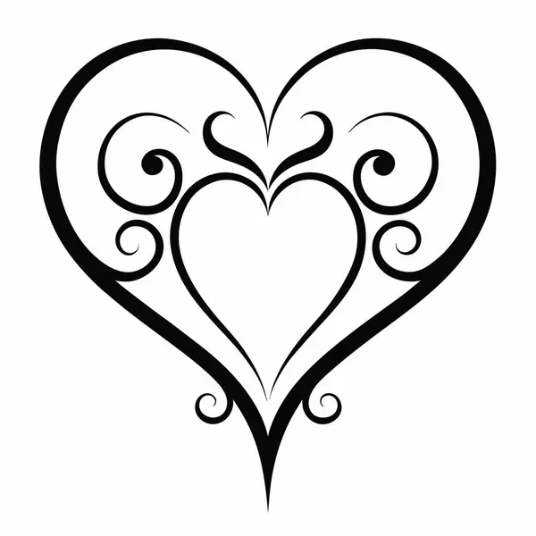Dekoratif girdapları ve gelişimi olan gelişmiş siyah bir kalp tasarımı.